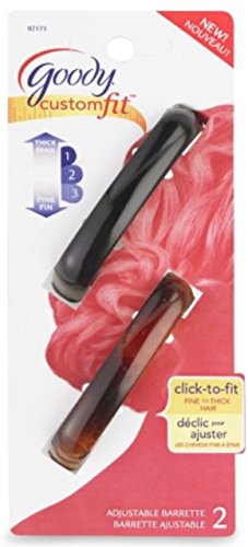 Goody Medium Plastic Adjustable Barrete Click to Fit Fine to Thick Hair Pack of 2 Each