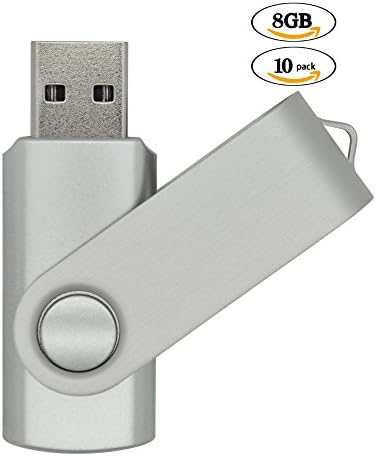 Bulk (10pcs Silver 8GB) USB 2.0 Flash Drives Memory Stick Folding Storage Thumb Drive Swivel Design-Ship from USA