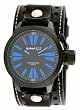 Nemesis #STH064L Men's Black IP Alien Dial Wide Leather Cuff Band Watch
