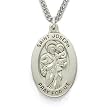 Sterling Silver 1" Oval Polished St. Joseph, Patron of Carpenters, Engineers Medal on 24" Chain