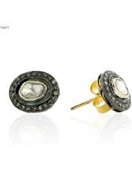 Rose Cut Diamond New Year Stud Earrings 14kt Gold & Silver Vintage Style Jewelry