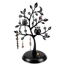 Cut Out Metal Owl Tree Jewelry Stand Earrings Holder Black Silhouette Cut Out Metal Owl Tree Jewelry Stand Earrings Holder Black Silhouette