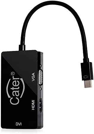 Cater Black Mini Display Port DP to DVI VGA HDMI TV AV HDTV Adapter cable 3 in1 for Mac Book, iMac, Mac Book Air, Mac Book Pro, and Mac mini-Rectangle Shape