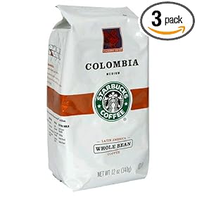 Starbucks Colombian Coffee, Whole Bean, 12-Ounce Bags (Pack of 3)
