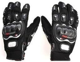 Pro Biker Leather Motorcycle Gloves (Black, XL)