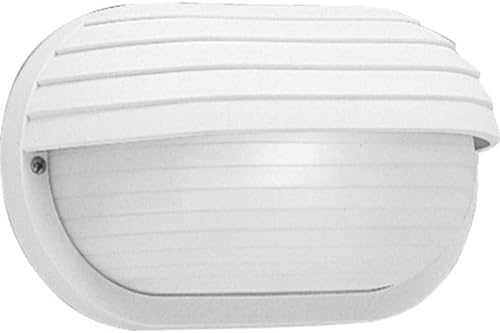 Progress Lighting 1-Light UV Stabilized Ribbed Frosted Polycarbonate Shade Modern Outdoor 10-1/2" Wall or Ceiling Light, Bulkheads Collection, Outdoor, P5706-30, White