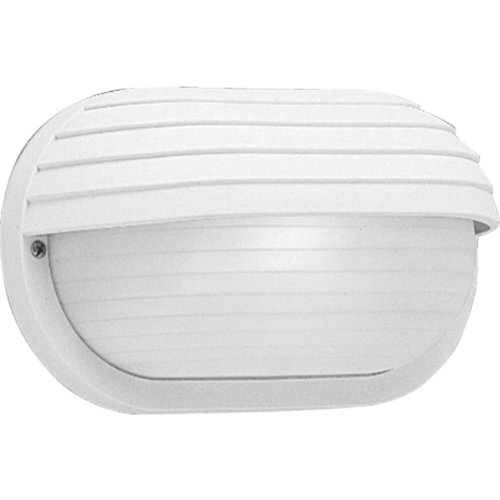 Progress Lighting 1-Light UV Stabilized Ribbed Frosted Polycarbonate Shade Modern Outdoor 10-1/2" Wall or Ceiling Light, Bulkheads Collection, Outdoor, P5706-30, White