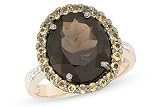4 3/4 Carat Smokey Quartz, Citrine and Diamond 14K Yellow Gold Ring