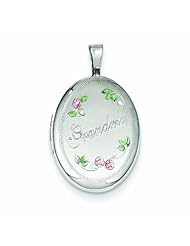 Genuine .925 Sterling Silver 19mm Brushed Grandma Enamel Flowers Oval Locket 2.7 Grams. 100% Satisfaction Guaranteed.