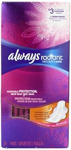 Always Radiant Infinity Overnight With Wings Scented Pads 24 Count