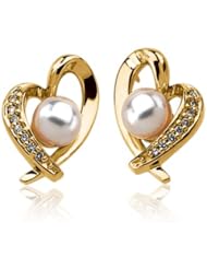 Akoya Pearl And Diamond Heart Earrings in 14 Karat Yellow Gold