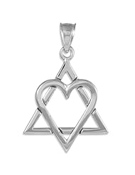 925 Sterling Silver Star of David Heart Pendant Large (1.4")