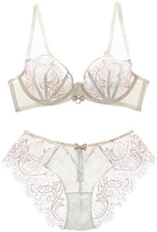 Jemmou Lingerie Fashion sexy thin transparent lace bra set underwear women perspectivity plus size bras and panties lingerie set bra brief sets Pink36