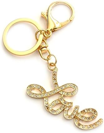 Gold LOVE Jeweled Rhinestone Heart Charm Pendant Key Chain Ring Gift Stocking Stuffer