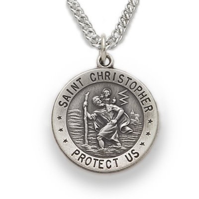 Sterling Silver 3/8 Round Engraved St. Christopher Medal on 20 Chain