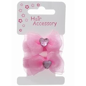 2 Girls Light Pink Diamante Heart Bow Hair Ponios IN9277