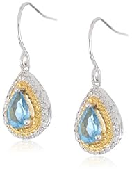 Sterling Silver with Yellow Gold Plated Swiss Blue Topaz and Diamond-Accented Dangle Earrings