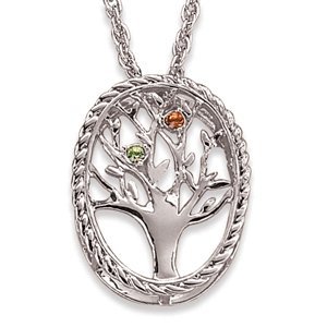 Family Tree Birthstone Pendant - 2 Birthstones - Personalized Jewelry