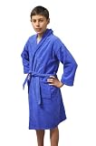 Girls and Boys Kids Hooded Terry Turkish Robe Bathrobe 100% Cotton Blue, Large, Age: 7-11