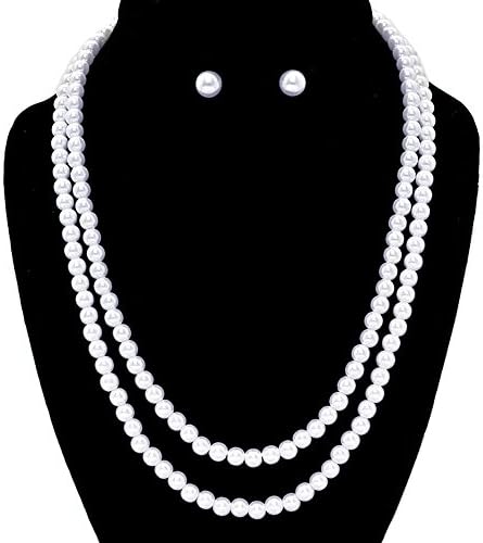 Double Strand Faux Pearl Necklace and Earring Set