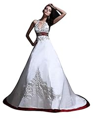 A-line Halter Polyester/Satin Lace-Up Embroidered Beaded Sequined  Dress with a Court Train 