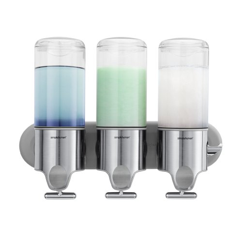 simplehuman Stainless Steel Wall-Mount Triple Shampoo and Soap Dispenser
