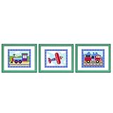 Olive Kids Train plane and Truck, Set of 3 Prints (dark Green)