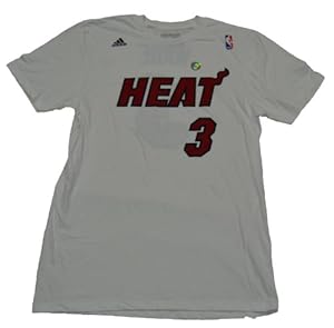 NBA Adidas Miami Heat Logo 2 Sided White the Go to T-shirt Dwyane Wade #3 Name & Number (Medium 38/40)