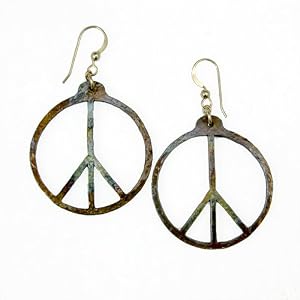 Peace Symbol hand hammered delicate iridescent earrings