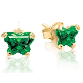 Buy Baby Emerald Cubic Zirconia (CZ) Butterfly Stud Earrings in 10K Yellow Gold by MyJewelryBox.com