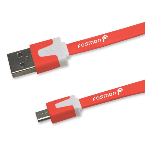 Fosmon 10ft Micro USB to USB [VIVID] Flat Tangle Free High Speed Micro USB Cable - USB 2.0 A Male to Micro B - for Android, Samsung, HTC, Motorola, Nokia, LG, HP, Sony, Blackberry and More - 10 Feet (Red)