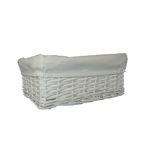 New White Wicker Storage Basket With White Cloth Lining (Large)