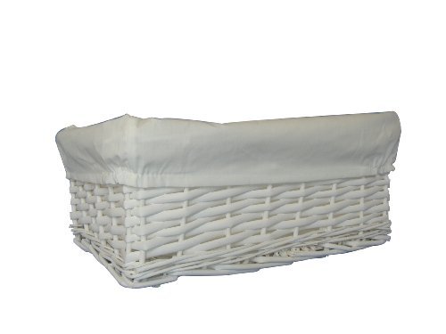 New White Wicker Storage Basket With White Cloth Lining (Large) New White Wicker Storage Basket With White Cloth Lining (Large)