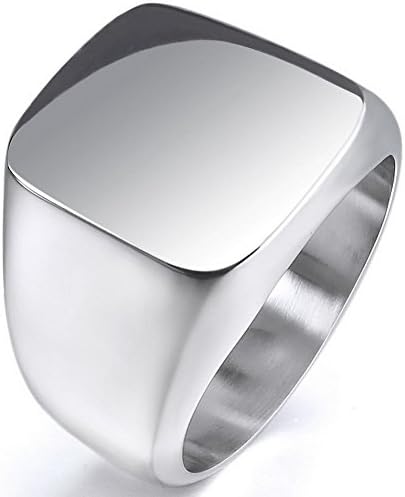 Salon Jewelry Polished Stainless Steel Band Biker Men's Signet Ring, Color Silver (7)