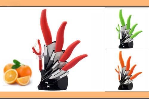3" 4" 5" 6" Inch Ceramic Knife Set Kitchen Cutlery Knives Set + Peeler + Holder (Orange)