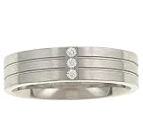 Mens 6mm Satin Band with Stripes & 3 Diamonds .06cttw
