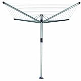 Brabantia Smartlift Rotary Dryer with 50mm Metal Soil Spear, 60m, 4 arms, Metallic Grey, Cover and Peg Bag