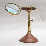 REAL SIMPLE...A HANDTOOLED HANDCRAFTED BRASS MAGNIFYING GLASS STAND WITH HARDWOOD HANDLE & BASE!!