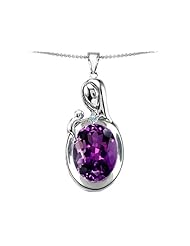 Original Star K (tm) Loving Mother With Child Family Pendant With Oval 11x9mm Simulated Amethyst in 925 Sterling Silver