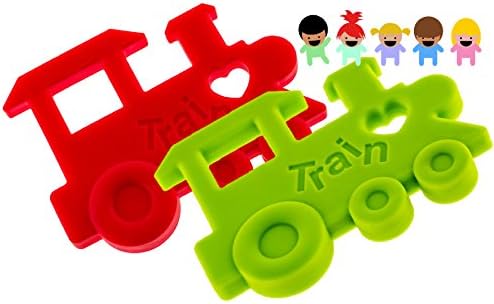 Genie Best #1 Silcone Teethers for Baby Teething Pain Relief Moms &amp; Babies Endorsed. Non-Toxic Large Textured Surface BPA Free FDA Approved. Reduce Drooling and Fussiness! (Green &amp; Red Trains)