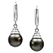 14k White Gold 9-10mm Perfect Round Black South Sea Tahitian Pearl High Luster Lever Back Earring AAA Quality. -Perfect for Mothers Day Gift