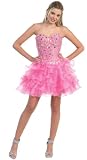 Strapless Cocktail Party Short Mirror Prom Ruffle Dress #880 (4, Hot Pink) Strapless Cocktail Party Short Mirror Prom Ruffle Dress #880 (4, Hot Pink)