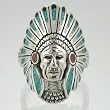 Southwestern Style Men's Indian Chief Headdress Ring with Turquoise & Coral Inlay in Sterling Silver, Sizes 9, 10, 11, 12, 13, 14 and 15, #10535
