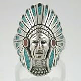 Mens Indian Chief Headdress Ring With Turquoise & Coral Inlay In Sterling Silver, Sizes 9, 10, 11. 12, 13, 14, And 15, #10535 Mens Indian Chief Headdress Ring With Turquoise & Coral Inlay In Sterling Silver, Sizes 9, 10, 11. 12, 13, 14, And 15, #10535