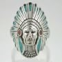 Large Southwestern Style Indian Chief Headdress Ring with Turquoise & Coral Chip Inlay in Sterling Silver for Men, Size 13, #10535