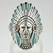 Mens Indian Chief Headdress Ring with Turquoise & Coral Inlay in Sterling Silver, #10535
