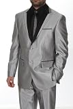 New Fashion Men's 2 Button 2 Piece Shiny Gray and Black Slim Fit Tuxedo