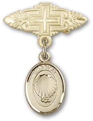 Gold Filled Baby Badge with Baptism Charm and Badge Pin with Cross