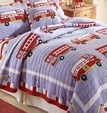 Cotton Fire Truck Twin Quilt With Pillow Sham