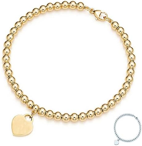 SILVERSHOP heart tag 925 silver bead bracelet 18k gold plated